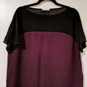 Purple Black Color Block Blouse